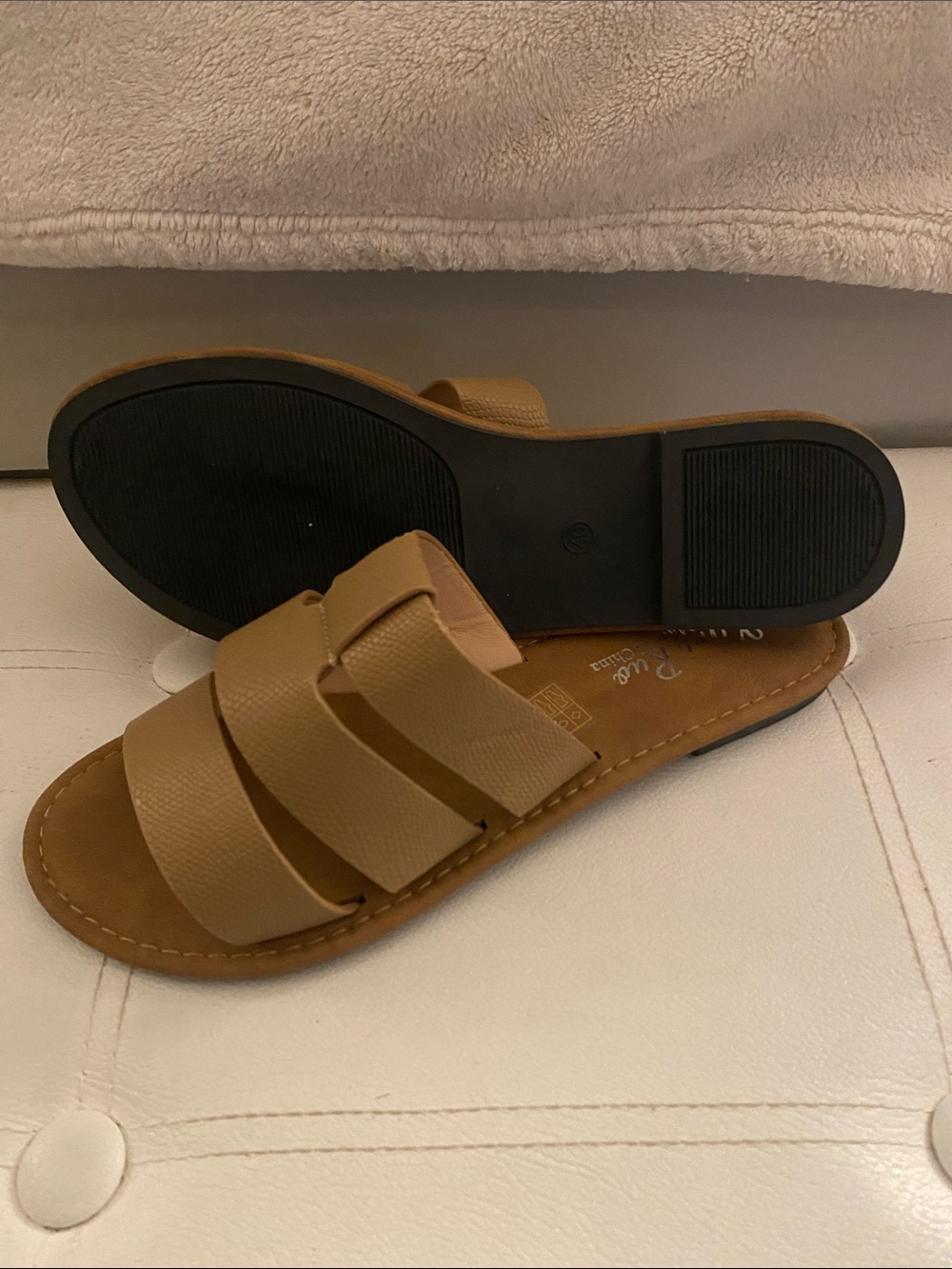 NWT Tan Triple-Strap Slide Sandals - Women